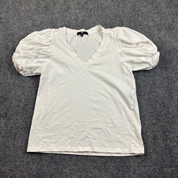 7 for All Mankind Women’s White Short Sleeve Puff Sleeve Shirt size: Small - Picture 1 of 8
